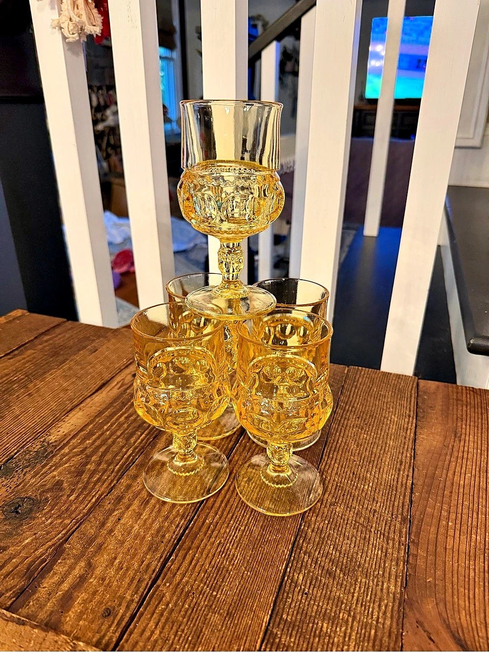 Indiana Glass King's Crown Thumbprint Amber 8oz. Goblets Set of 5